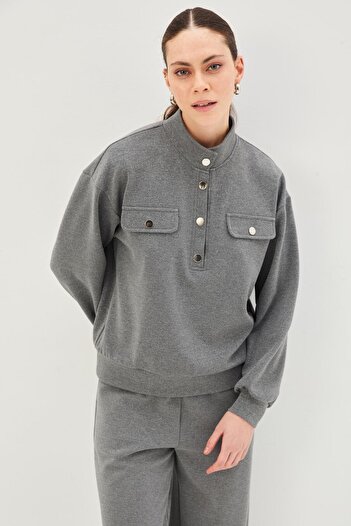 Allyco Regular Knitted Sweatshirt with Snap Button