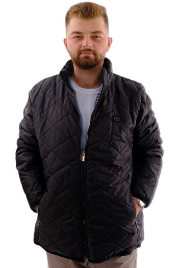 ModeXL Fashion XL Plus Size Men's Stand Collar Quilted Coat U24601 Charcoal Black