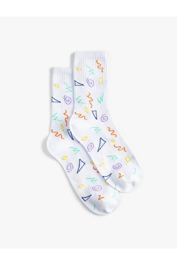 Koton Socket Socks Geometric Embroidered Multicolor