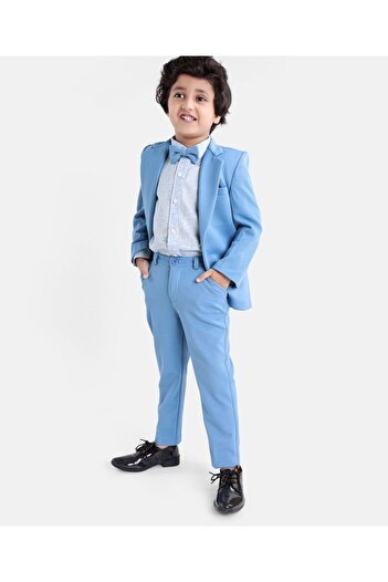 Babyhug Full Sleeves Solid Party Suit With Bow- Powder Blue