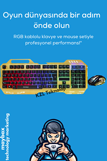 Maybax Kablolu RGB Işıklı Yüksek Hassasiyetli Klavye Mouse Set Gold Renk Telefon Tutucu Metal Kasa