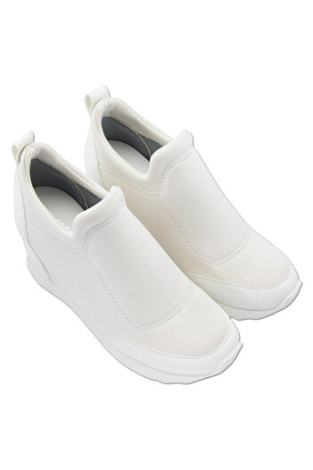 Erkan Saçmacı Anastasia White Front Face Stretch Hidden Wedge Casual Shoes