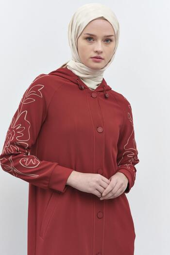 Tuğba Kolları Desen Baskılı Örme Kap - Kiremit