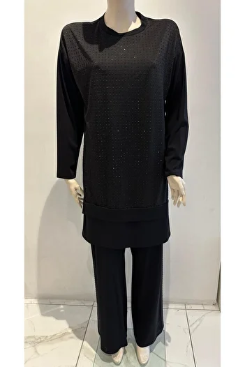 FUAT GÜRSEN Plus Size Bead Detailed Tunic Pants Set