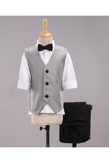 Babyhug Full Sleeves Party Suit With Waistcoat & Bow- Grey Black