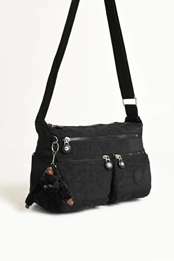 DUOMİNO Duomino Clinker Multi-Pocket Waterproof Black Crinkle Shoulder Bag / Messenger Bag