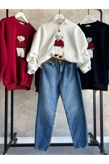 modabetce Bear Embroidered Women's Sweatshirt
