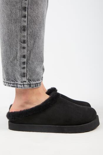 Manijero (Jana Furry) Women's Genuine Leather Flat Platform Black Slippers
