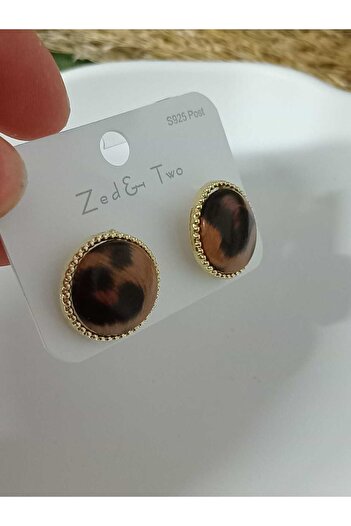 mos&more Brown Leopard Small Button Women's Earrings