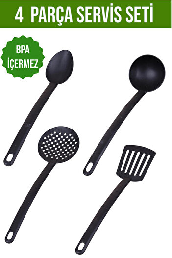 CocoVia 4-Piece Serving Set - Spoon - Colander - Scoop - Spatula - Cooking & Salad / Serving Set