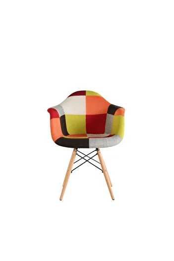 Homelux Shell Design Armchair, Orange Patchwork Model, Textile Upholstered Seat, Wooden Legs