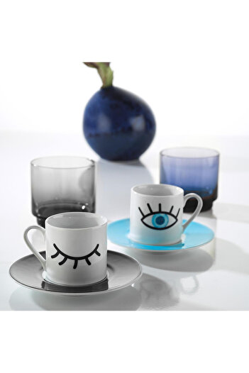 Homelux 4 Piece Coffee Set, Porcelain, 60 ml Cup Sauce, Porcelain, Multicolor, Fatima