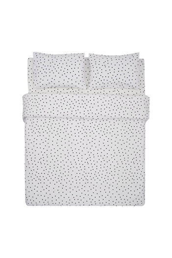 Homelux Lenjerie de pat Dots 2 persoane, 100% bumbac, 132 Ts, sistem de inchidere cu nasturi, alb/negru