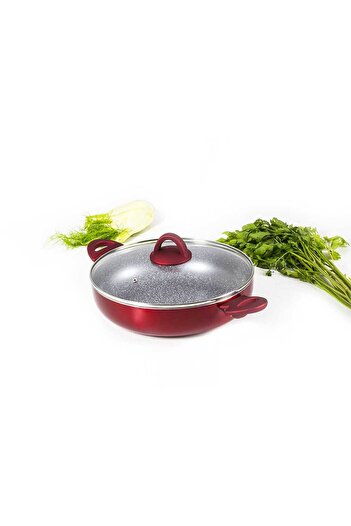 Homelux Aluminum Deep Pan, With Lid, Qualum Basic Jasper Cover, Red, 28cm