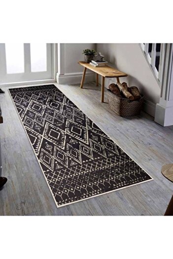 Homelux Berenice Anti-slip Rug, Rectangular, 80x200 Cm, Oriental, Black, White, 60% Cotton
