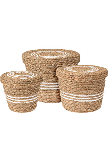 Homelux Storage basket with lid, 25x25x21 cm, rattan/willow, brown/white