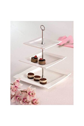 Homelux Cake Holder, 3 Levels, Porcelain, White, Kubiko