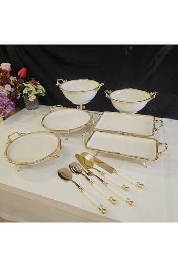 MaviDamla Gold Colored 11-Piece Cast Porcelain Presentation Set - with Edge Frame and Legs