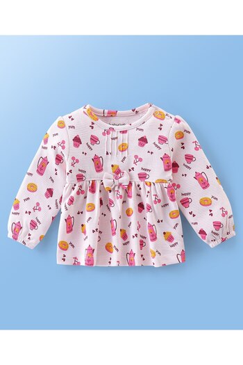Babyoye Babyoye Eco Conscious 100% Cotton Full Sleeves Top & Legging Set With Cupcake Print - White & Purple