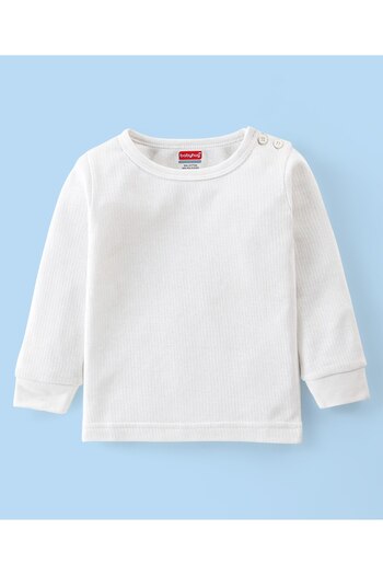 Babyhug Cotton Full Sleeve Solid Color Vest Pullover & Bottom Thermal Wear Combo Pack Of 3-Off White