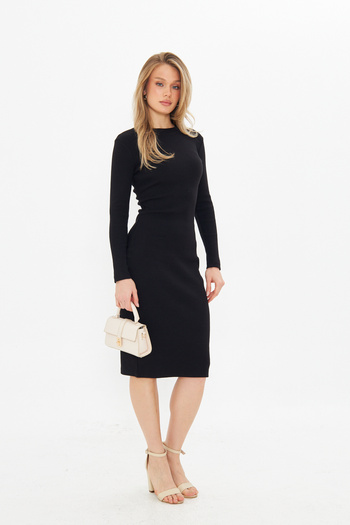 ESPİNA Women's Stand Collar Bodycon Long Sleeve Knitted Camisole Mini Length Dress
