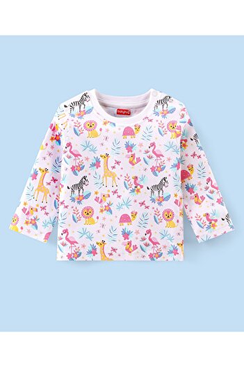 Babyhug Babyhug Cotton Interlock Knit Full Sleeves Night Suit With Lion Print - White