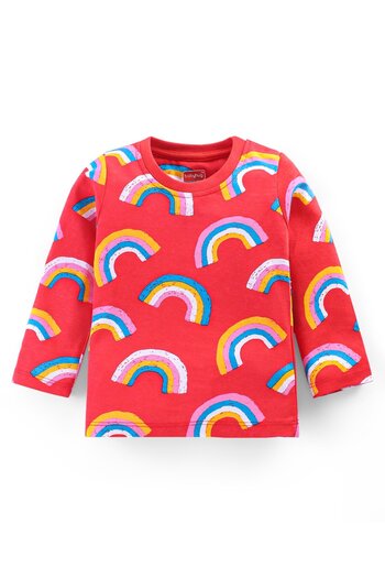 Babyhug Babyhug Cotton Knit Full Sleeves Rainbow Printed Night Suit - Red