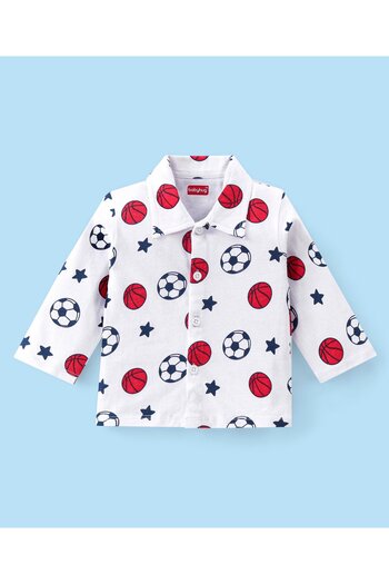 Babyhug Babyhug Cotton Knit Full Sleeves Footballs Print Night Suit - White