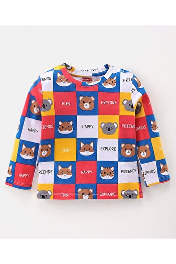 Babyhug Babyhug Cotton Knit Full Sleeves Night Suit With Animals Print - White & Blue