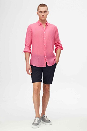 Tween Slim Fit Fuşya %100 Keten Gömlek