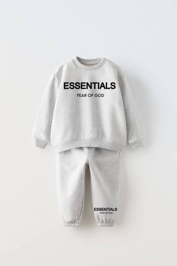 Ladin Store Yeni Sezon Unisex Çocuk Slogan Baskılı Gri Renk Pamuklu 3 İplik Şardonsuz Alt-Üst Takım
