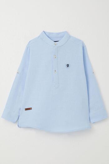 Breeze Boys' Shirt Letter Embroidery Half Button 3-7 Years, Light Blue