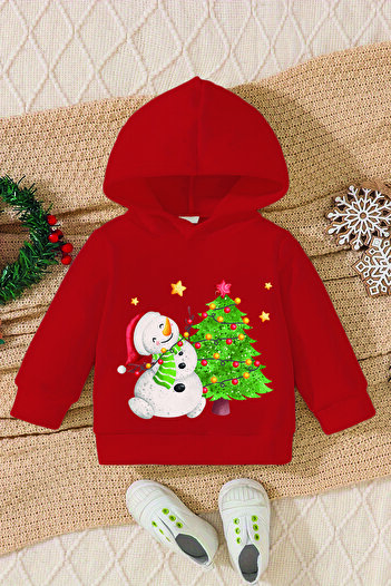 ADABEBEK New Year's Special Tree and Snowman Printed Baby Sweatshirt 10134