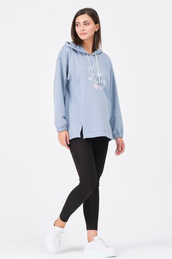 BUSA Blue Maternity Sweatshirt - Breastfeeding Detailed