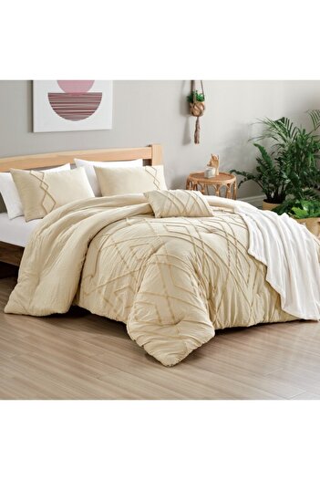 White Chalean Heather Microfiber King Size Bed in a Bag Bedding Set