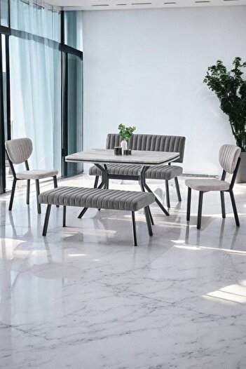 fursimo Norf Serisi 80x120 Sabit 1. Sınıf Metal Ayaklı Antrasit Ironi Mutfak Masası Takımı Gri Sandalye