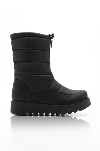 Marjin Women's Snow Boots Thick Serrated Fur Inside Sole Front Zipper Elastic Deviza black
