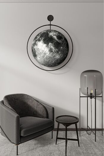 Wallover Design Moonglass (KABLOSUZ PİLLİ LEDLİ) Lüx Dolunay Ledli Tablo - Modern Metal Camlı Tablo