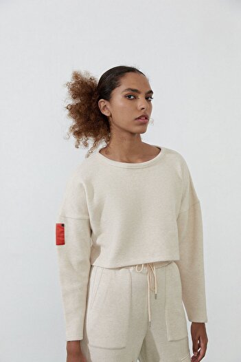 Rue Studio Ekru Basic Kısa Sweatshirt