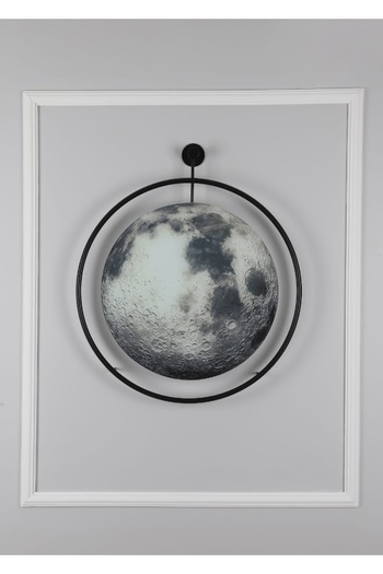 Wallover Design Moonglass (KABLOSUZ PİLLİ LEDLİ) Lüx Dolunay Ledli Tablo - Modern Metal Camlı Tablo