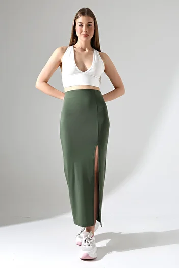 winmoda Diving Fabric Slit Long Skirt Maxi Length 92 Cm