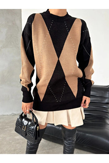 Velista Pulover din tricot moale cu model de baklava