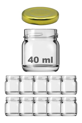E Züccaciye 40 Cc Jar Metal Gold Canning Lid 40 ml Transparent Small Glass Jar 10 Pieces