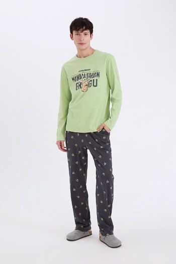 DeFacto Star Wars-Mandalorian Pajamas Set - Regular Fit, Long Sleeve, Top Elastic Waist, Long Bottom D8221Ax24Wn
