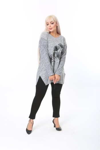 tıgersıze Plus Size Women's Soft Flock Printed Soft Fabric Sweater