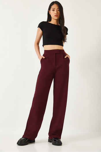 Bianco Lucci Women's Comfortable Palazzo Trousers with Velcro Waist 3826 60261150