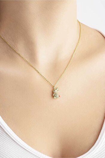 So CHIC... Happy Bunny 18 Ayar Sarı Altın Kaplama 48 Cm Gümüş Minimal Kolye