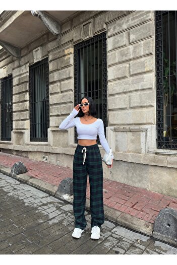 RE7EDİ yeşil larcivert Harajuku Kare Desenli Unisex Pijama Eşofman