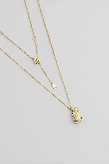 So CHIC... Happy Bunny 18 Ayar Sarı Altın Kaplama 48 Cm Gümüş Minimal Kolye
