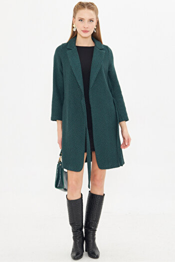 armonika Emerald Women &Apos; S Cashew Coat - Side Tie, Stripes and Pockets Arm-25K 001077